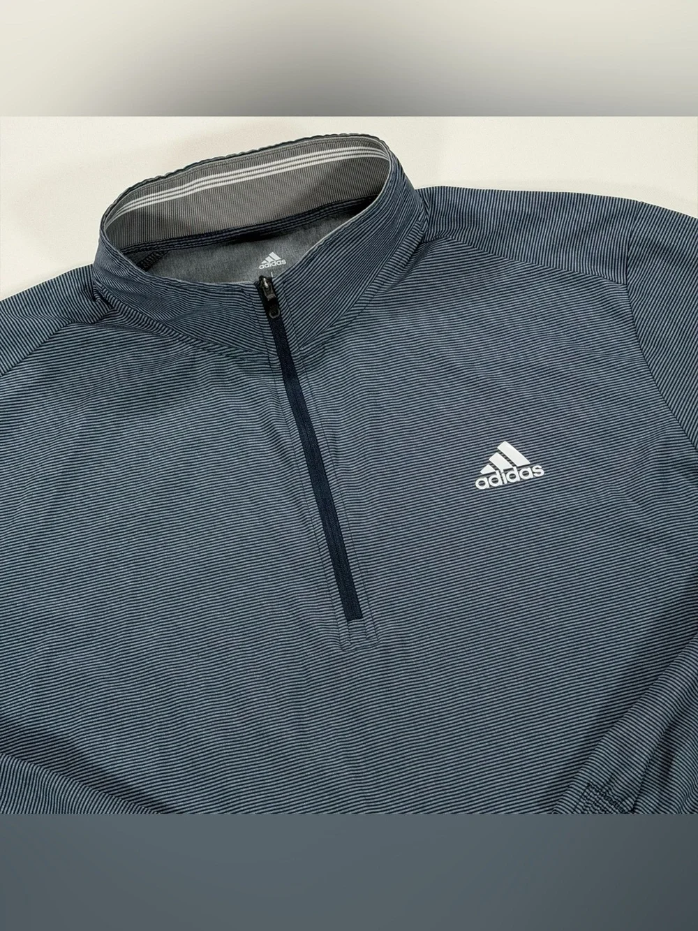 Adidas Golf Pullover Mens Large 1/4 Zip Blue Gray Micro Striped Jacket Pockets